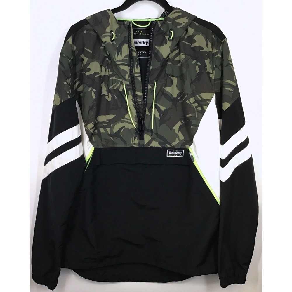 Superdry Jared Overhead XL Camo 1/4 Zip Hooded Anorak Windbreaker‎ Jacket Black